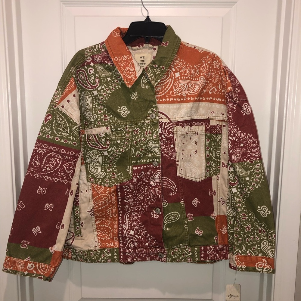 New Free People We The Free Opal Swing Bandanna Printed Denim Jacket Coat XL - Picture 4 of 7